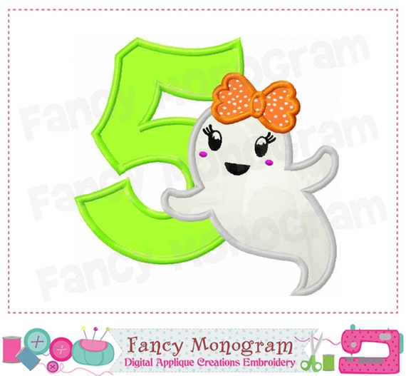 Items similar to Ghost Number 5 applique,Halloween Number 5 applique,5