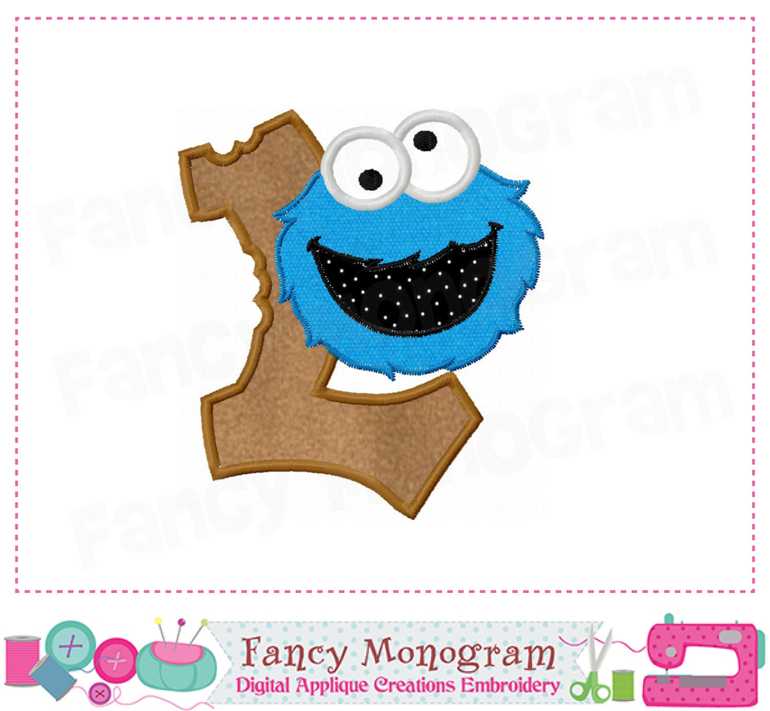 Cookie Monster Monogram L appliqueCookie Monster Letter L