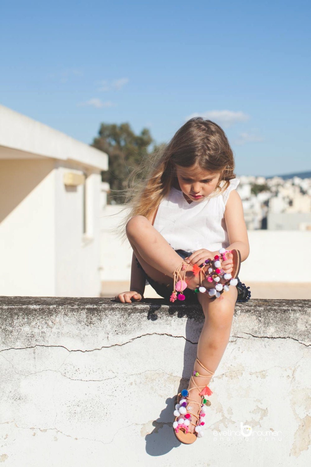 little girl lace up / tie up gladietor sandals / aelia greek