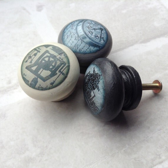 Steampunk handles decoupaged drawer handles drawer knobs