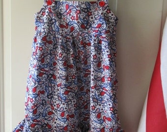 Girls Patriotic Dress - Patriotic Sundress for 3-5 Year Old - 3T Size Sundress - Red, White and Blue Paisley Sundress - Girls Sewn Sundress