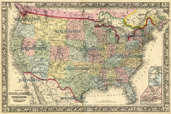 Items similar to Antique Map of United States-1863 Ultra High ...