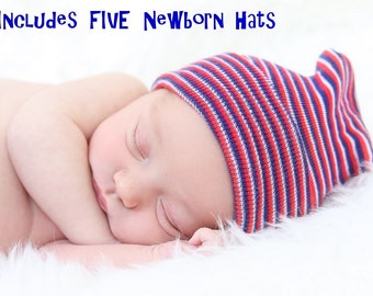 FIVE Newborn Boy Hospital Hats- Includes FIVE Baby Beanies & 2 Pairs of Mittens. (baby boy, baby hospital hat, newborn hat, baby boy hat)