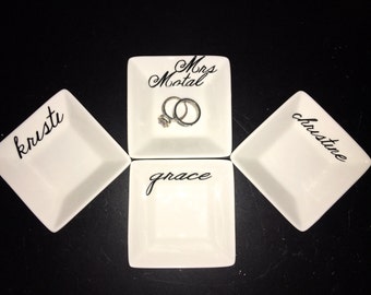 Custom Ring Dishes, monogram ring dish, ring dishes, jewelry dish, earing holder, ceramic ring dish