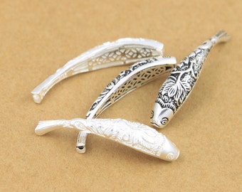 2 Sterling Silver Fish Tube Beads, 925 Sterling Silver Curved Fish Tube Beads, Sterling Silver Tube Bead, Sterling Silver Fish Beads - F88
