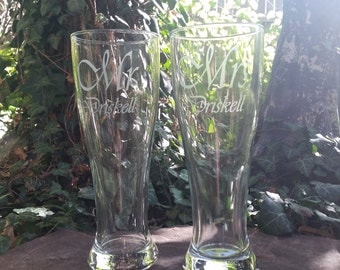 Mr Mrs Beer Glasses / Personalized Glasses / Engraved / Custom Pilsner Glass / Wedding / Anniversary / Custom Etched / 48 DESIGNS