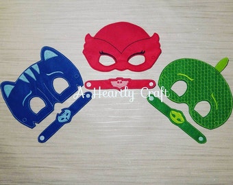 PJ Masks Mask Set of 3 - Superhero Masks & Bracelets - PJ Masks - Owlette Mask - Party Favor - Celebration Gift - Halloween Masks - Gift