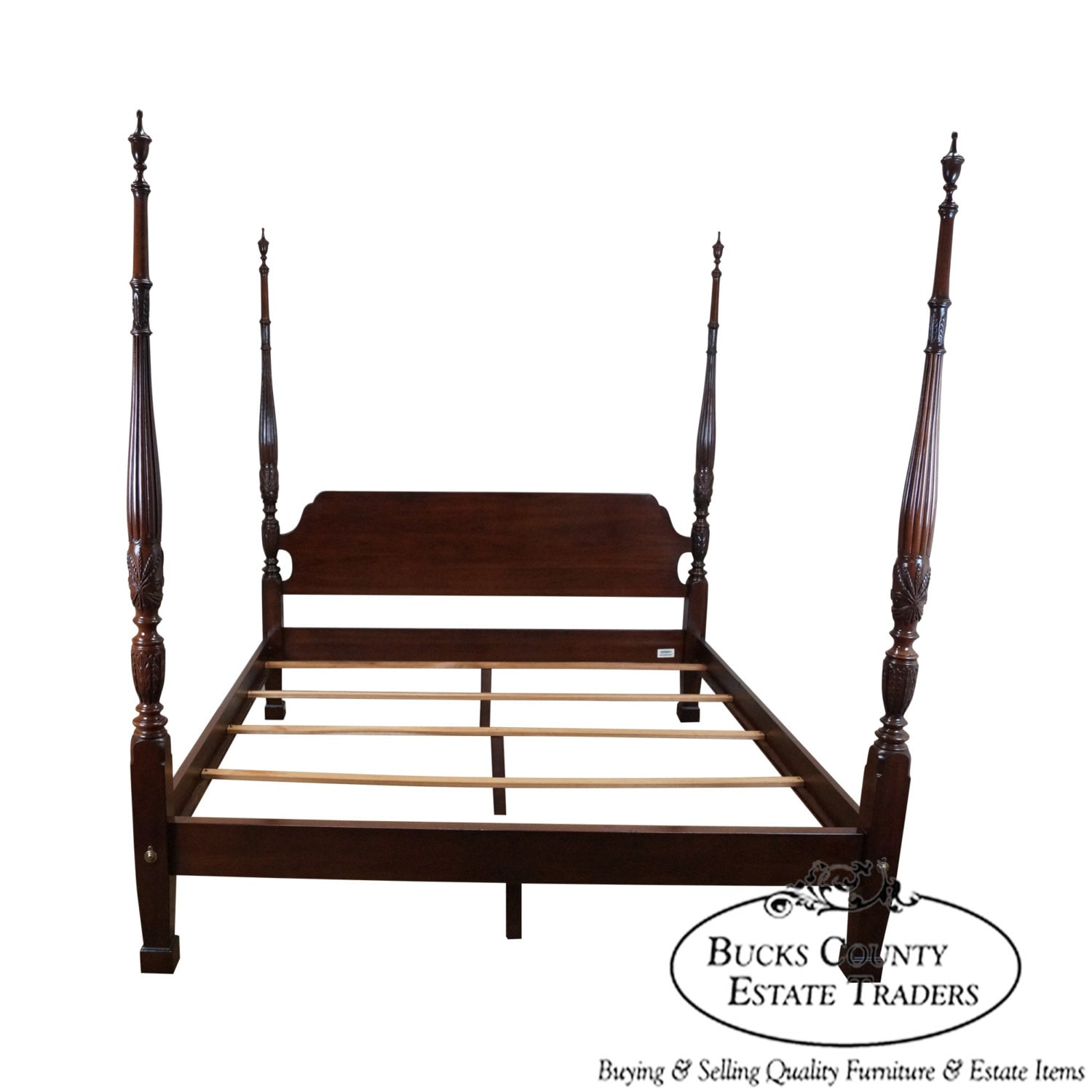Ethan Allen Solid Cherry Court Rice Carved King Poster Bed