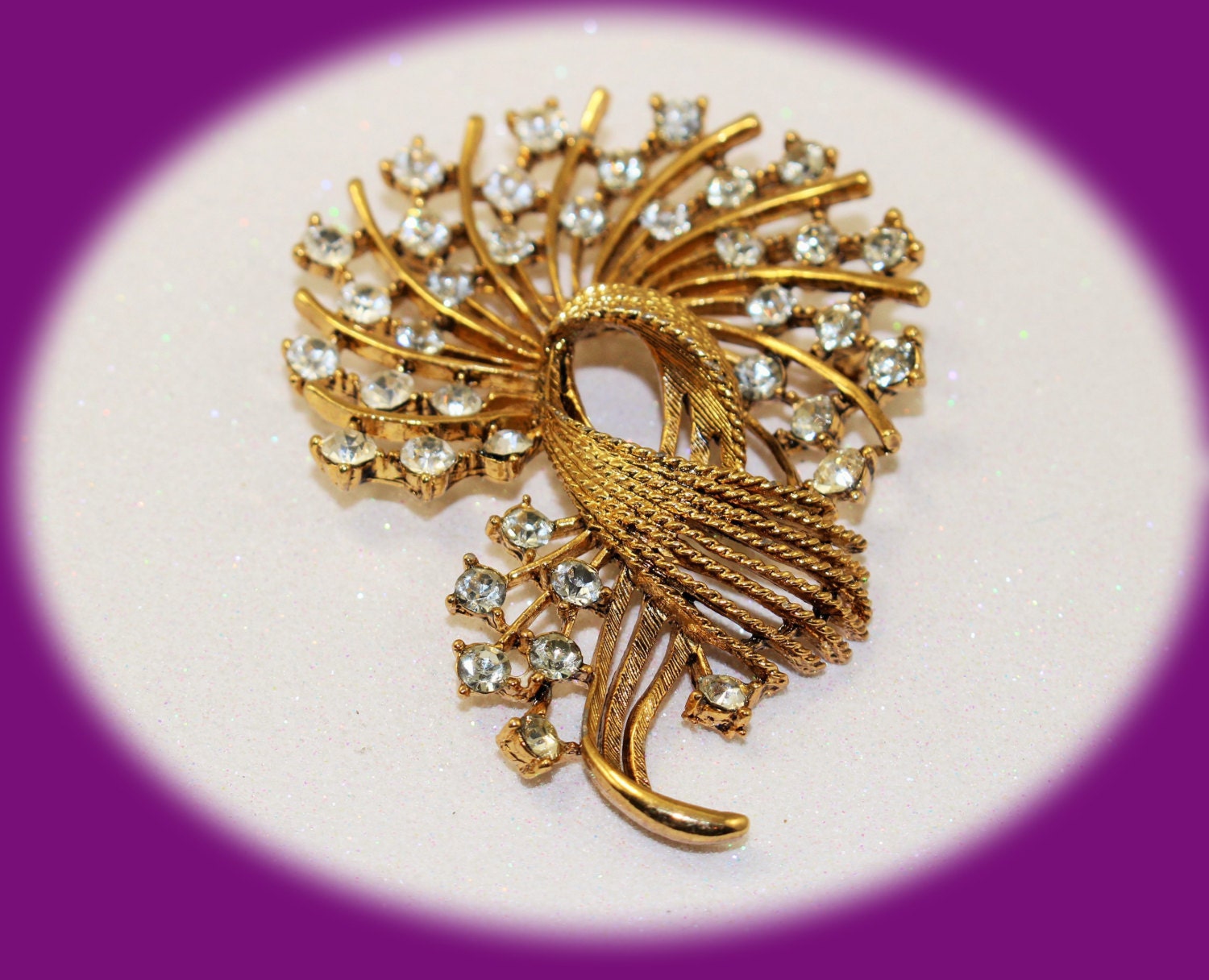 Vintage Rhinestone Brooch Art Deco M Jent Rhinestone Gold Tone