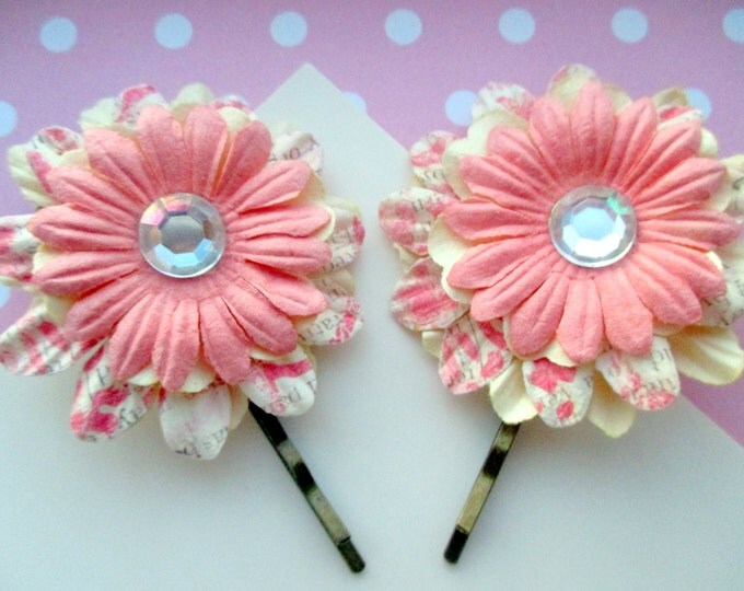 SET-Pink flower girl hair accessory-little girls-hair accesssories-Girls Hair pins-princess pink-flower girl gift-flower hair clips-cute