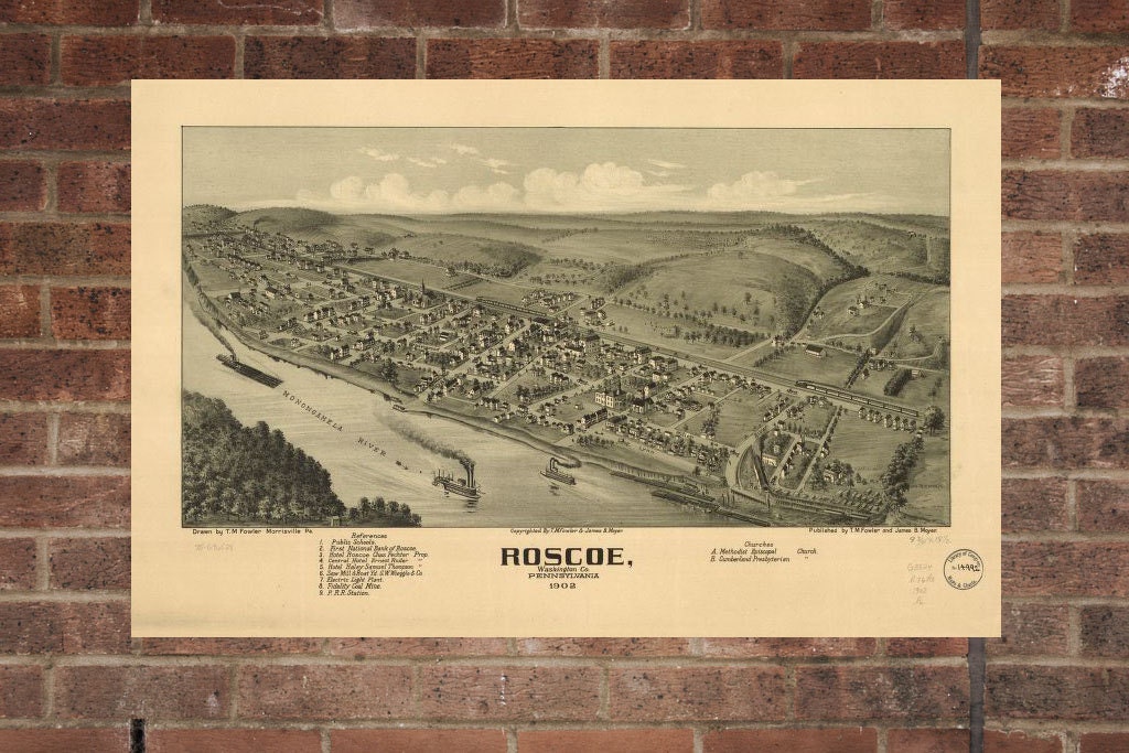 Vintage Roscoe Print Aerial Roscoe Photo Vintage Roscoe PA