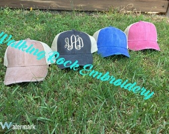 Trucker hat - Distressed trucker hat - Trucker hat for women - Monogrammed Hat - Ladies Monogrammed Baseball Cap - Beach cap