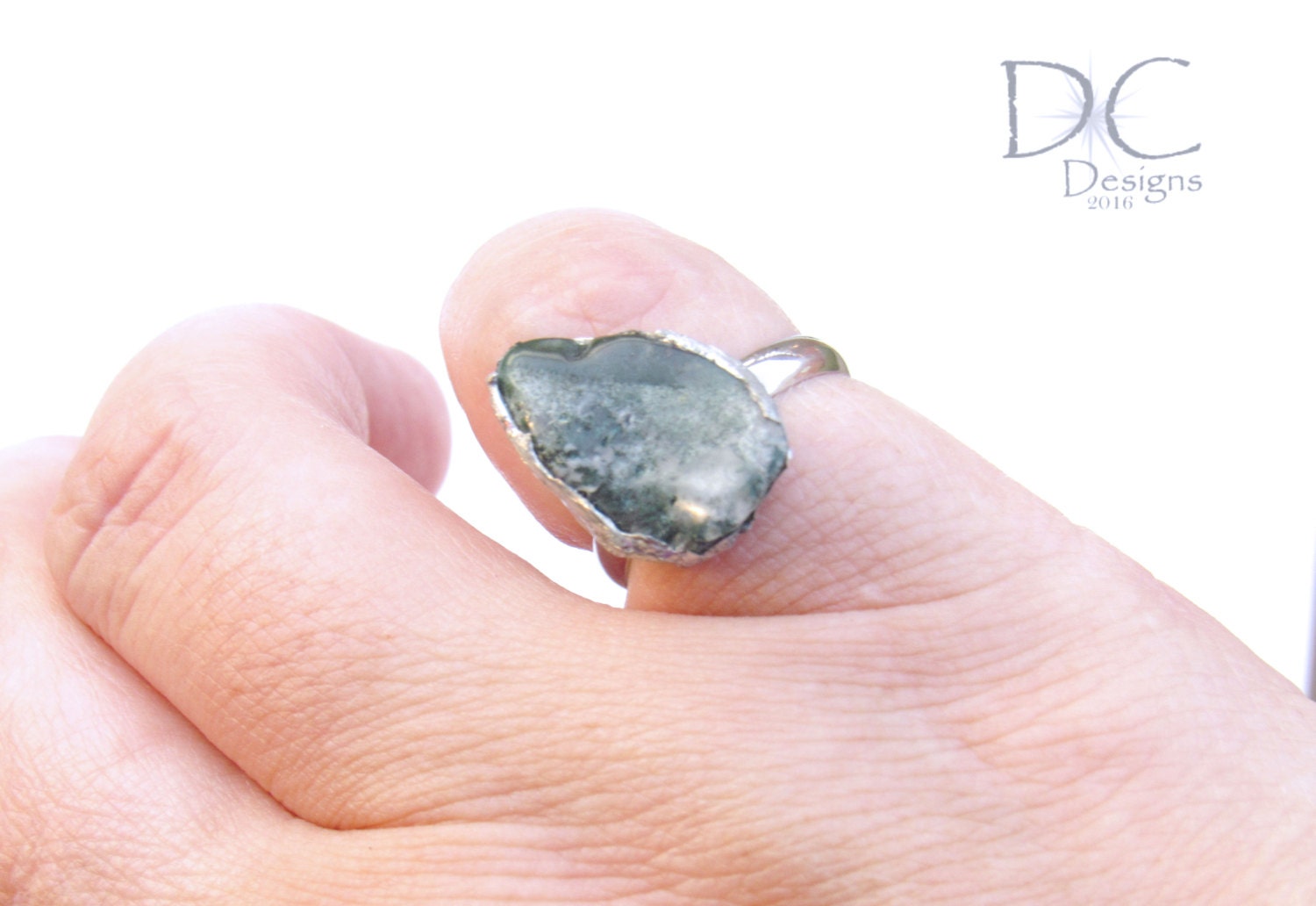 Green Agate Ring Moss Agate Ring Gemstone Ring by DameCreation