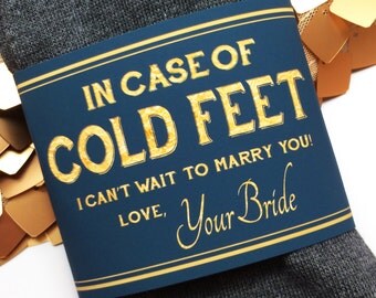 Printable Cold Feet Grooms Socks Label- Groom Gift from Bride- Navy and Gold- Instant Digital Download