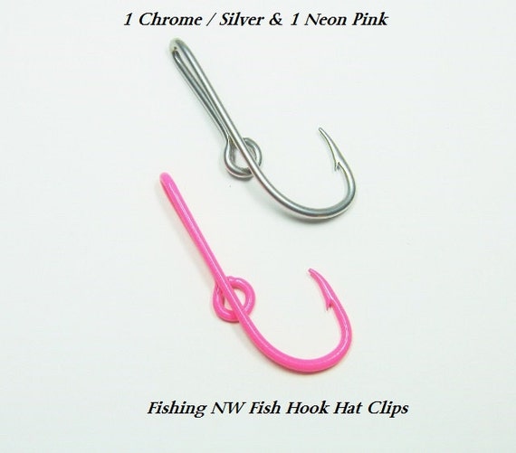 1 Neon Pink and 1 Chrome/Silver Colored Fish Hook Hat by Fishingnw