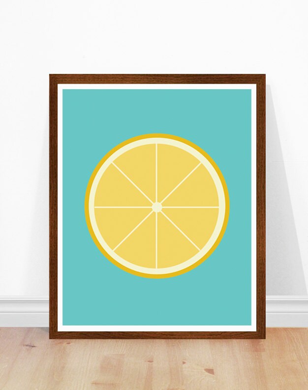 Lemon Print Kitchen Art Mid Century Retro Lemon Slice