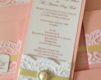 Flat Wedding/Evening Invitation | Vintage | Shabby Chic | Lace | Pearl
