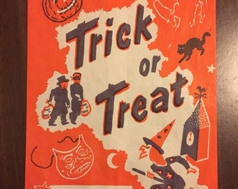 Vintage Trick Or Treat Bag / Mid Century Halloween Collectible