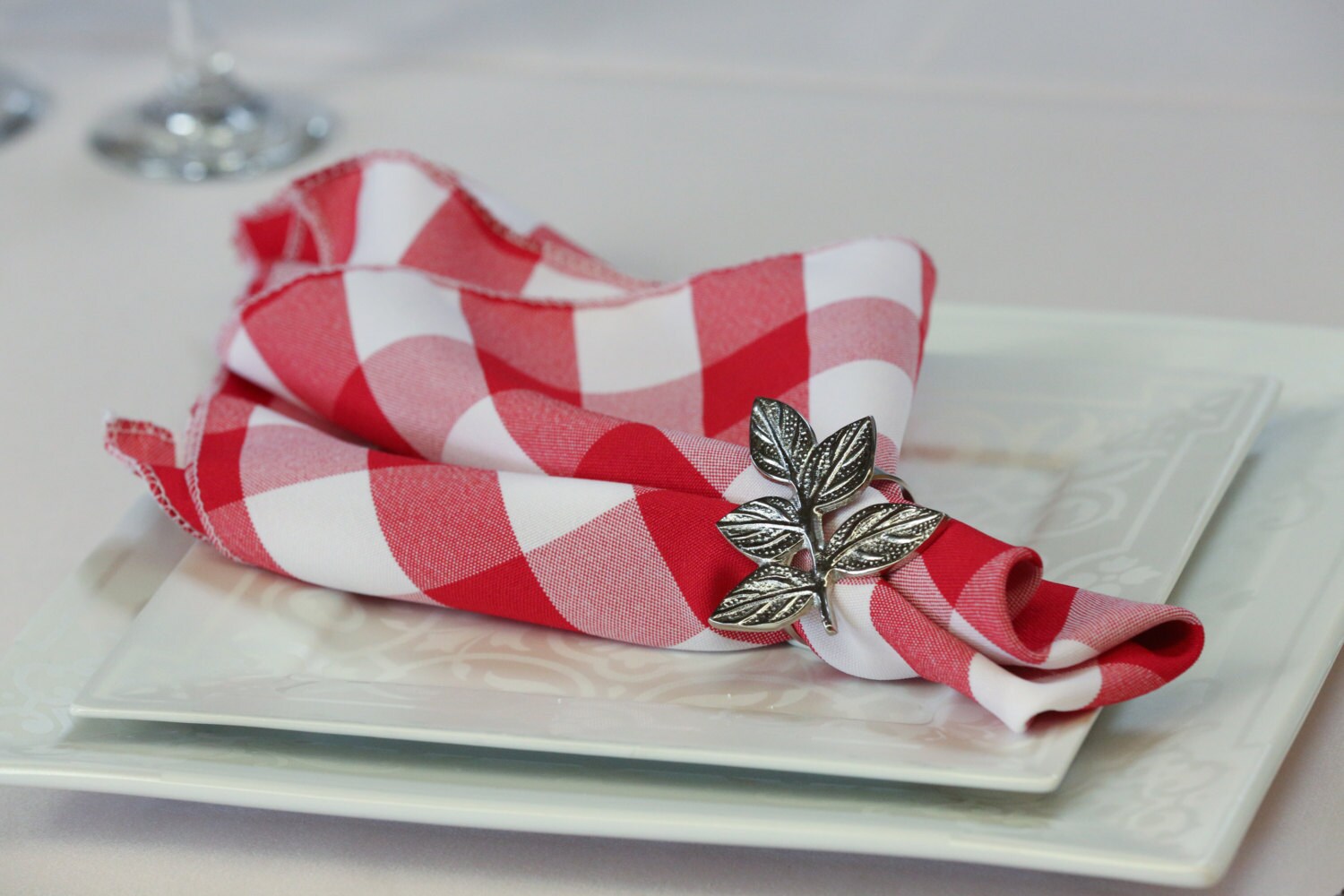 Red and White Checkered Gingham Napkin Polyester