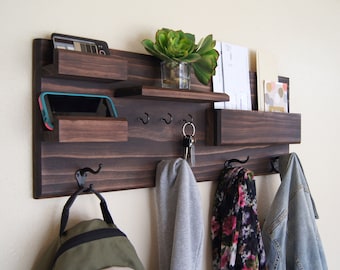 Entryway Organizer Wall Mounted Floating Shelf Mail Storage Key Rack and Coat Rack Sunglasses Storage Family Organization