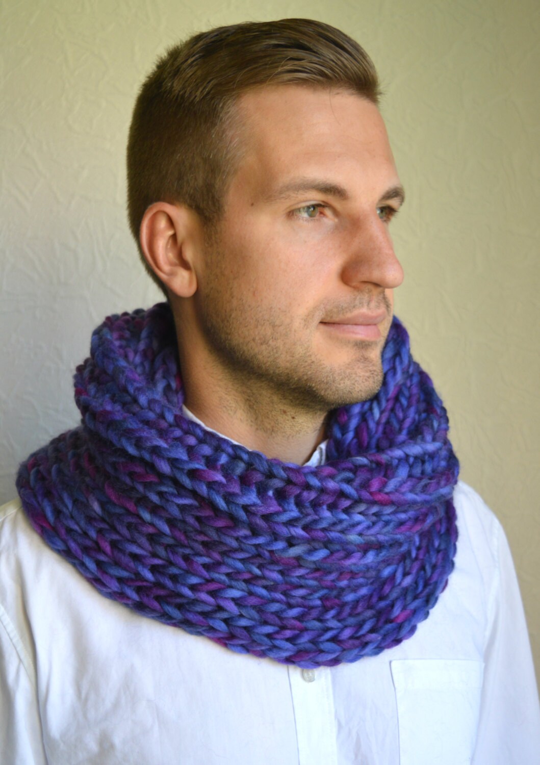 Hand knitted men's snood scarf