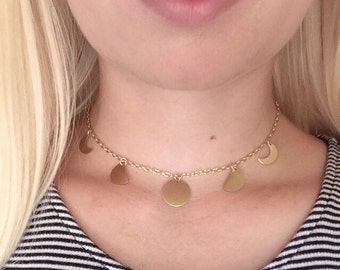 Gold Moon Phase Choker Necklace // Handmade Choker // Adjustable Choker // Gold Chain // Moon Phase // Trendy Choker // Bohemian // Hippie