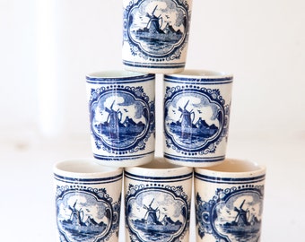 6 Vintage Delfts Blue Bols / Shot Glasses - Country Chic - Free Shipping Within the USA