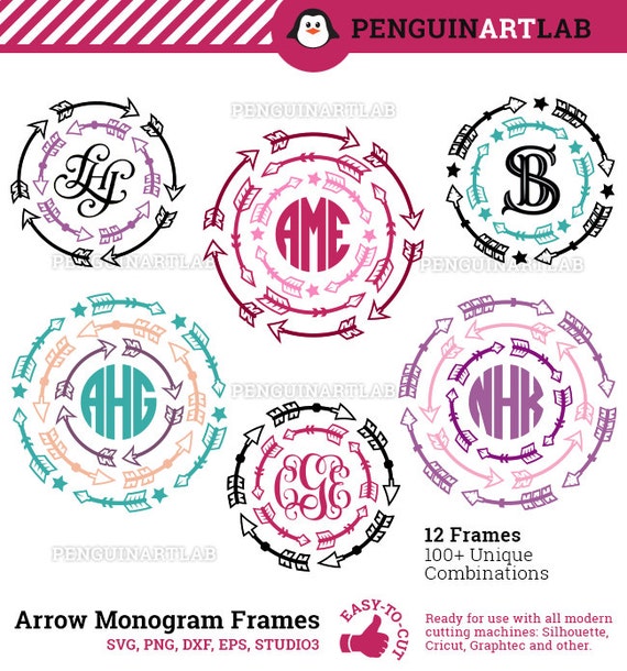 Download Arrow Circle SVG Monogram Frames Tribal Arrows Cut Files for