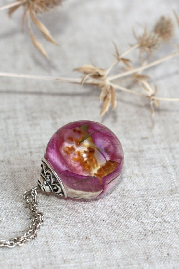 Pendant with wild Rose. Pendant epoxy resin. Flowers