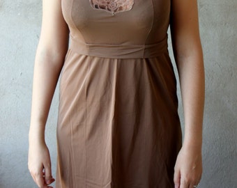 Vintage Lace Nightgown Lingerie Underskirt brown 1970s