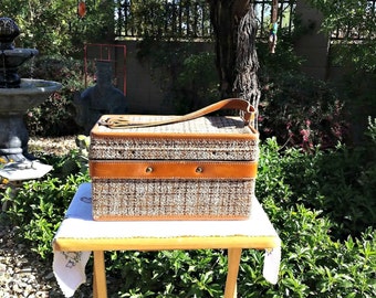Vintage Hartmann Train Case Tweed and Leather Carry On Luggage Cosmetics
