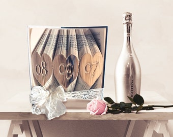 Book Art Folding Pattern - Bookami Pattern - ANNIVERSARY HEARTS - Personalised! Free bookfolding tutorial included! Perfect for weddings!