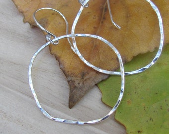 Hammered Silver Earrings, Sterling Silver Hoop Earrings, Silver Dangle Earrings