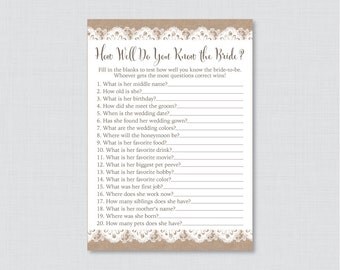Burlap and Lace Bridal Shower How Well Do You Know the Bride To Be Game - Printable Rustic Bridal Shower - Who Knows the Bride Best? 0003