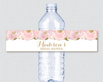 Pink Floral Bridal Shower Printable Water Bottle Labels - Blush Pink and Gold Garden Bridal Shower Personalized Water Bottle Labels - 0007