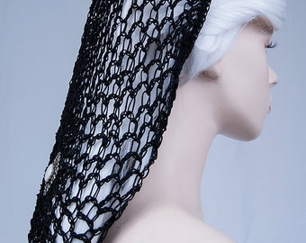 Black net medieval headdress-victorian headdress-gothic headpiece-victoria headpiece-medieval headpiece