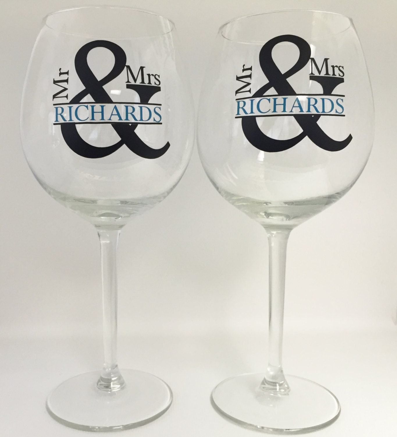 Set of Personalized Mr and Mrs Wine GlassesPersonalized Bride