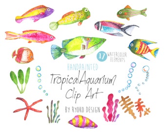 Watercolor Clip art, Tropical Fish, Watercolour, Fish Clip art, Hand Painted Watercolor Clip art collection, Summer, Commercial Use