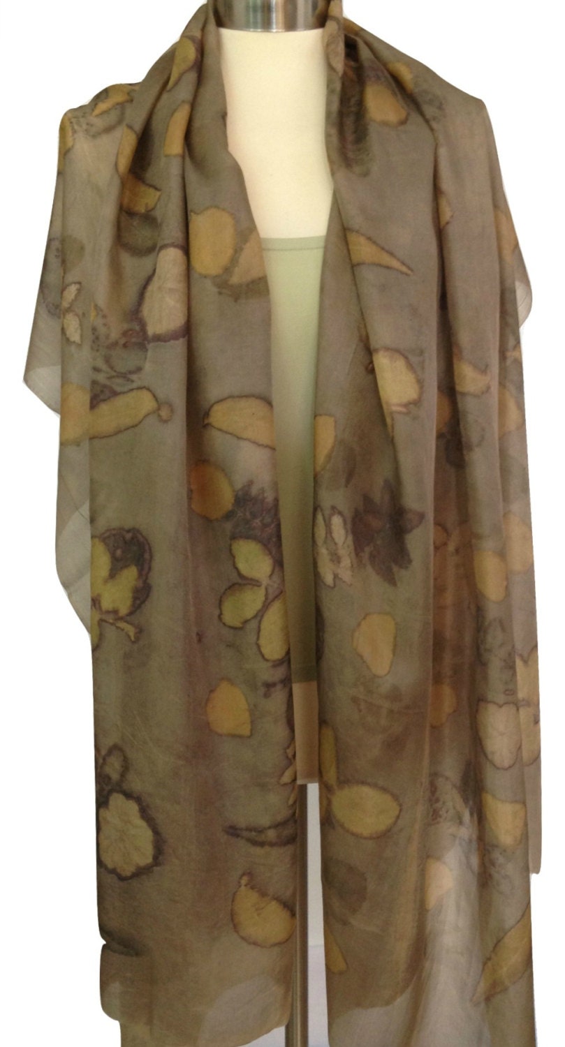 Brown Scarf Silk Scarf Eco Print Scarves and by rachelsilkscarves