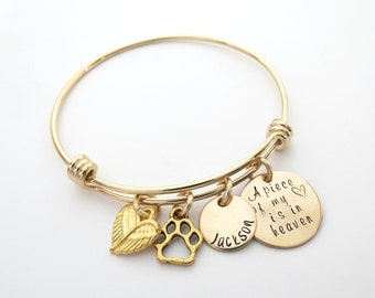 Personalized Bracelet - Gold Memorial Bracelet - Cat - Dog - Personalized Bangle - Remembrance Bracelet - Personalized Jewelry - Wing