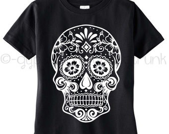 Sugar Skull Kids Shirt - Skull Print Kids Top - Sugar Skull Top - Day of the Dead Shirt - Skull Crew Neck - Halloween Top -