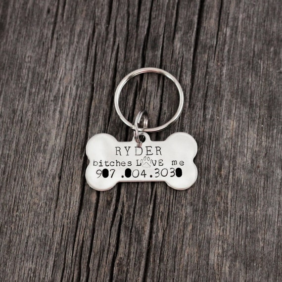 stainless steel bone shaped dog tag / hand by FireflyLaneStamping