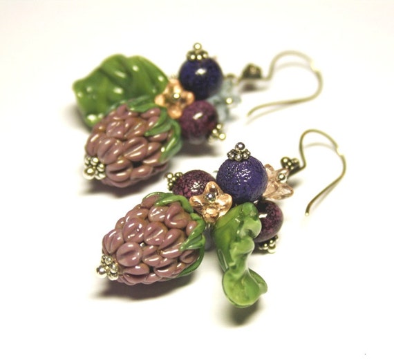 Handmade lampwork berries earrrings glass earrings