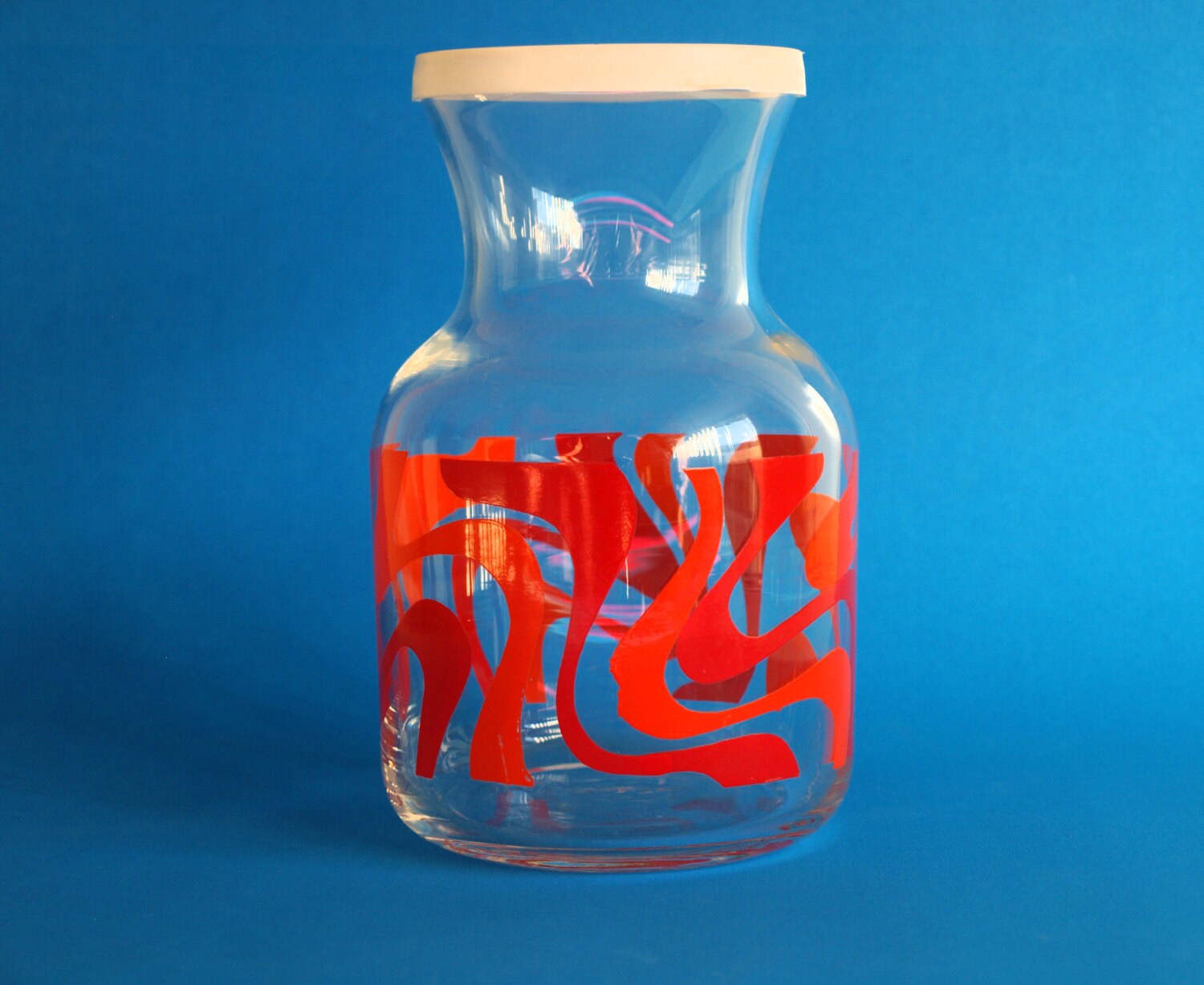 Retro Orange & Red Swirl Geometric Juice Carafe with Lid