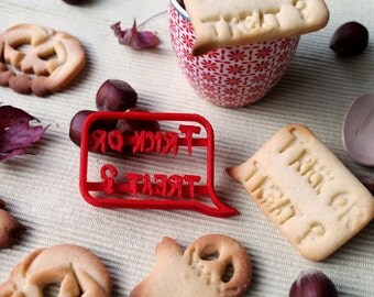 Trick or treat - Cookie cutter for Halloween with the words Trick or treat - Halloween cookie mold with the question Trick or treat ?