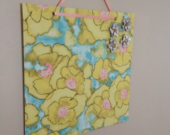 fabric covered magnet board 16x16 flower print