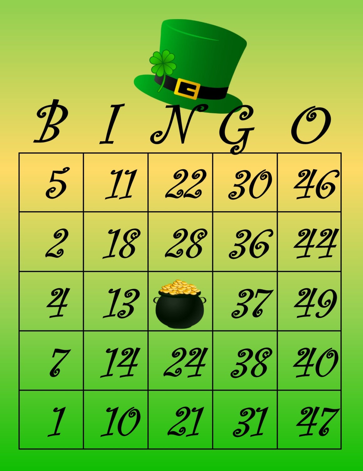 St. Patrick's Day bingo cards set of 30