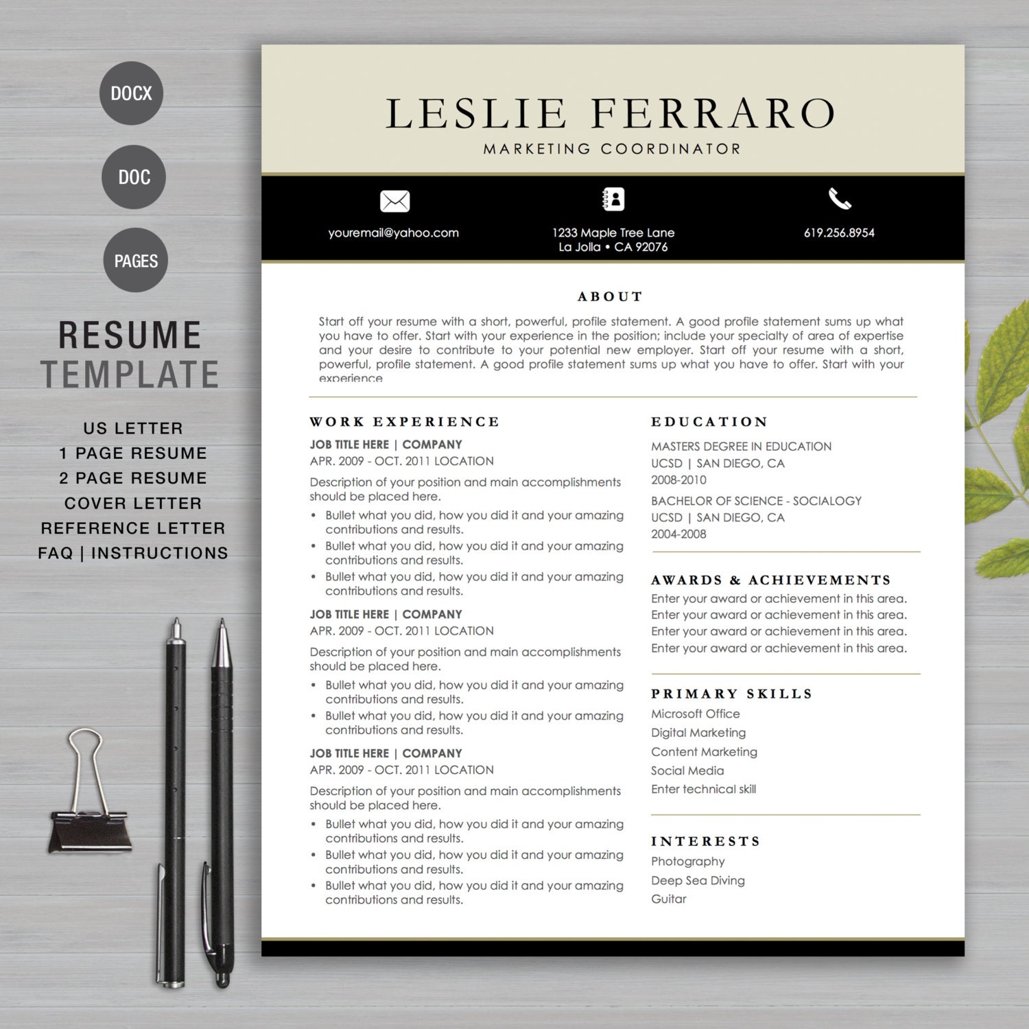 Resume template for ms word and pages 1 and 2 page resume