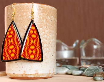 Geometric pattern earrings Orange dangle earrings Orange drop earrings Modern dangle earrings Polymer clay jewelry Geometric dangle earrings