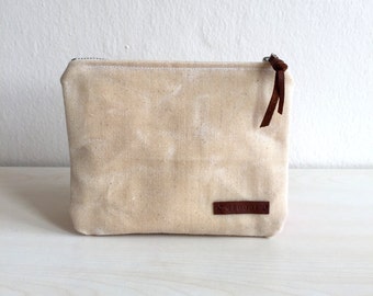 Waxed Canvas Zippered Pouch,Beige Zippered Pouch,Waxed Canvas Bag,Waxed Canvas Clutch,Canvas zipper pouch,Beige Coin Purse,Canvas Coin Purse